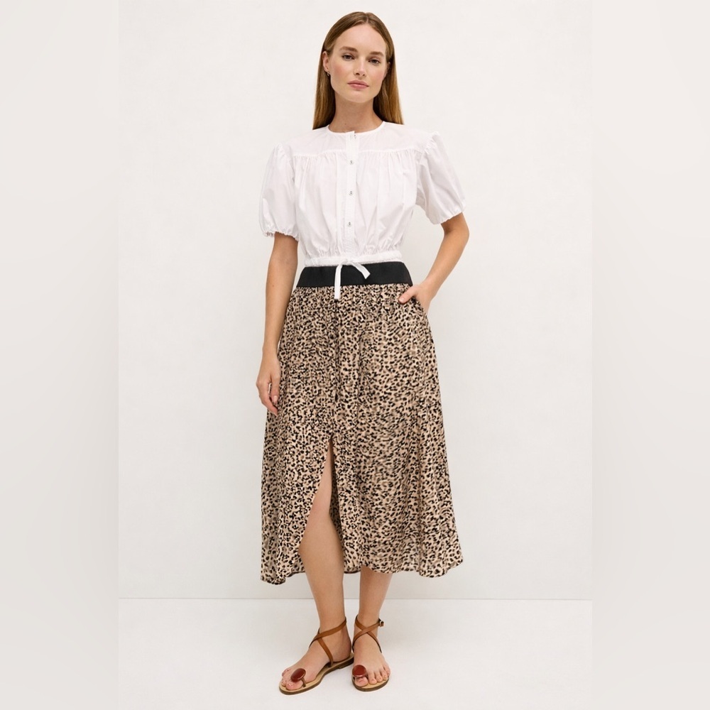 Vintage Robert Sandel Silk Midi Skirt – Tan & Black Animal Print | A-Line